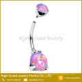 Filetage interne de Double lumière rose synthétique opale de feu Belly Ring bijoux